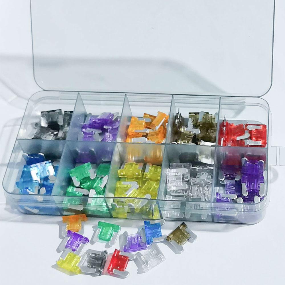 50pcs 100pcs Car Fuse Assortment Set 10 Sizes 2-35A Profile Medium Mini Micro Blade Type Fuses with Storage Box for Auto Truck Fuses4