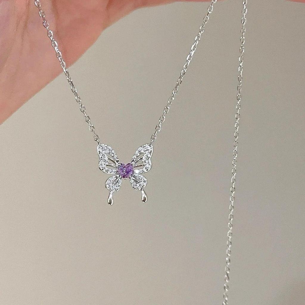 Purple Heart Butterfly Fantasy Necklace: Midsummer Night's Dream High-End Choker for Women