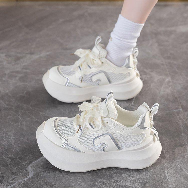 

Net shoes 2025 spring new leather platform casual little white shoes women s height-increasing muffin shoes casual sports board shoes women 40 бежевый