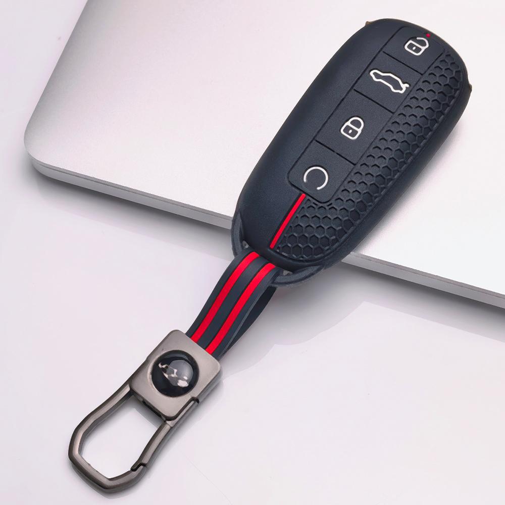 Soft Silicone Remote Key Case for Chery Tiggo 7 Pro Arrizo 8 OMODA 5 Jetour Traveler with Keychain Honeycomb Texture Racing Stripe Key Fob Protector
