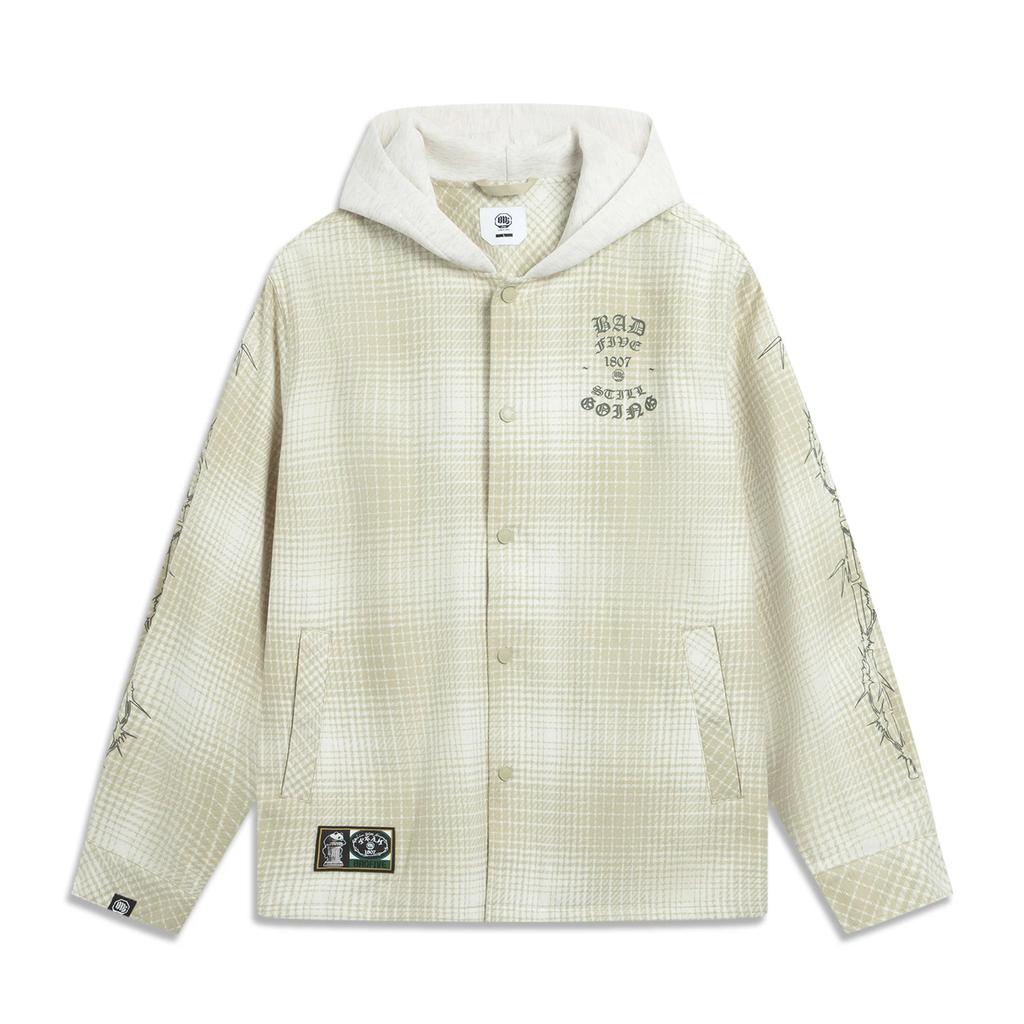 Li Ning X 1807 Collaboration Bad Five Full Print Letter Button Soft Breathable Versatile Hooded Long Sleeve Shirt Men Shirts AFDVH89-2