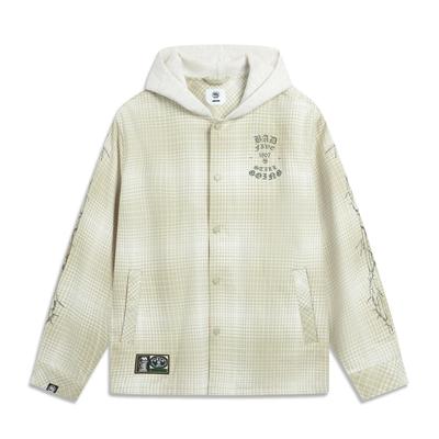 Li Ning X 1807 Collaboration Bad Five Full Print Letter Button Soft Breathable Versatile Hooded Long Sleeve Shirt Men Shirts AFDVH89-2