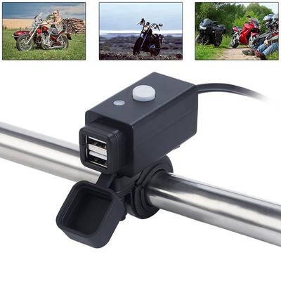 Motorcykel Dubbel USB-telefonladdare Adapterkit 5V 3.1A med SAE Snabbkoppling och Strömbrytare Handtagsmontering Laddning för iPhone/iPad etc