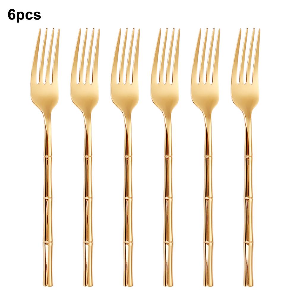 6/24/30Pcs Stainless Steel 304 Tableware Gold Cutlery Set Western Bamboo Shaped Handle Knife Fork Spoon Mirror Dinner Set