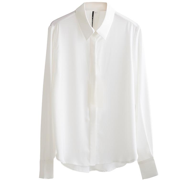 Women's Long Sleeve White Satin Shirt - Spring/Autumn 2026, High-Grade Acetate, Anti-Wrinkle, Perfect for Office Wear