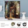 Fantasy Library Shower Curtain Vintage Bookshelf Butterfly Green Plant Flower Enchanted Forest Bookcase Fabric Bathroom Decor Curtain Sets with Hooks
