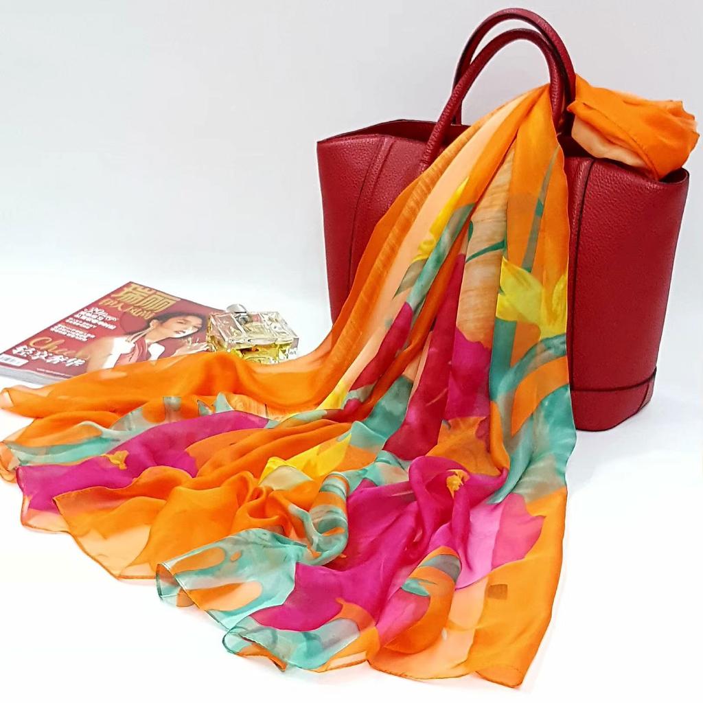 130x200cm Silk Scarf Folral Women Summer Hijab Luxury Print Sunscreen Bandana Foulard Pashmina Scarves Echarpe Shawl Large Wrap