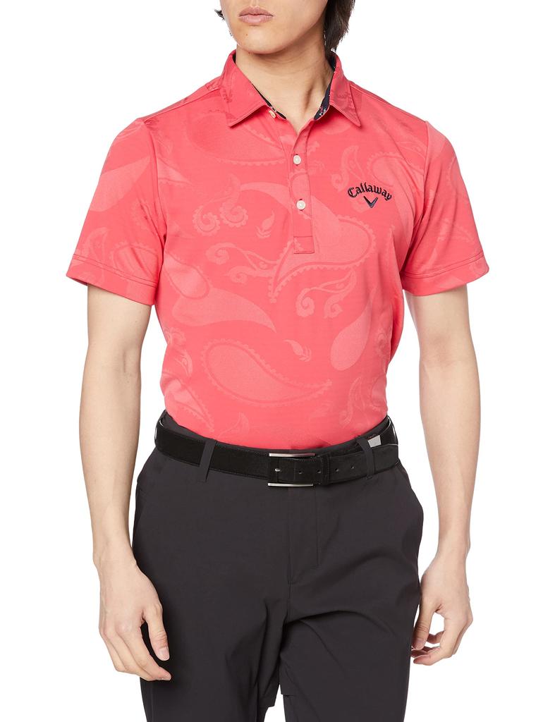 Callaway Short Sleeve Polo Shirt UV Golf C23134114 M Men's (Paisley Pattern, Protection, Moisture-Wicking, Quick-Drying) / / 1100_Red