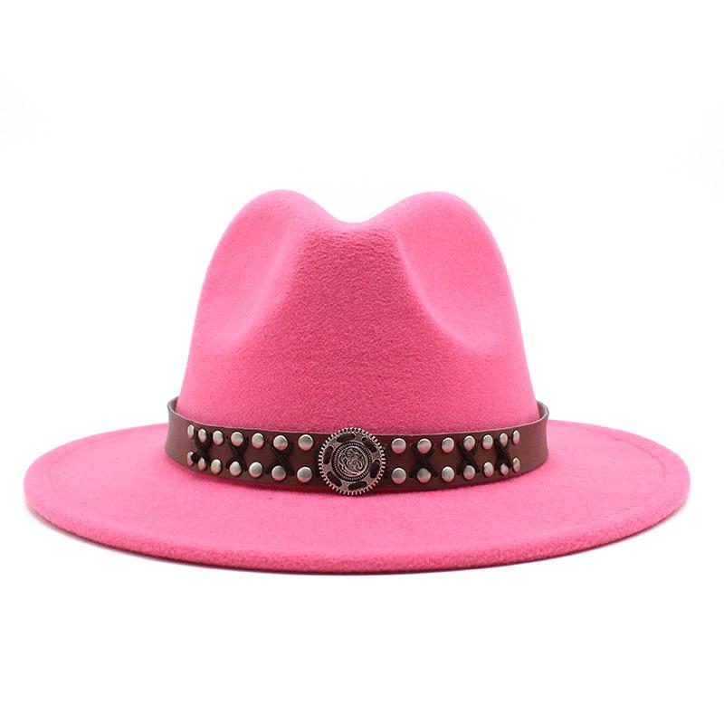 Ji Nan Ladies Wool Jazz Hat Big Eaves Hat Trendy Flat Edge Top Hat