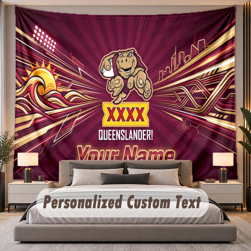 Custom Name Text Tapestry Queensland Maroons Personalized Polyester Wall Tapestry For Bedroom And Room