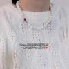 Bordeaux Red Diamond Buckle Strong Light Shijia Pearl Necklace Women'S Light Luxury Temperament Blue Diamond Buckle Pearl