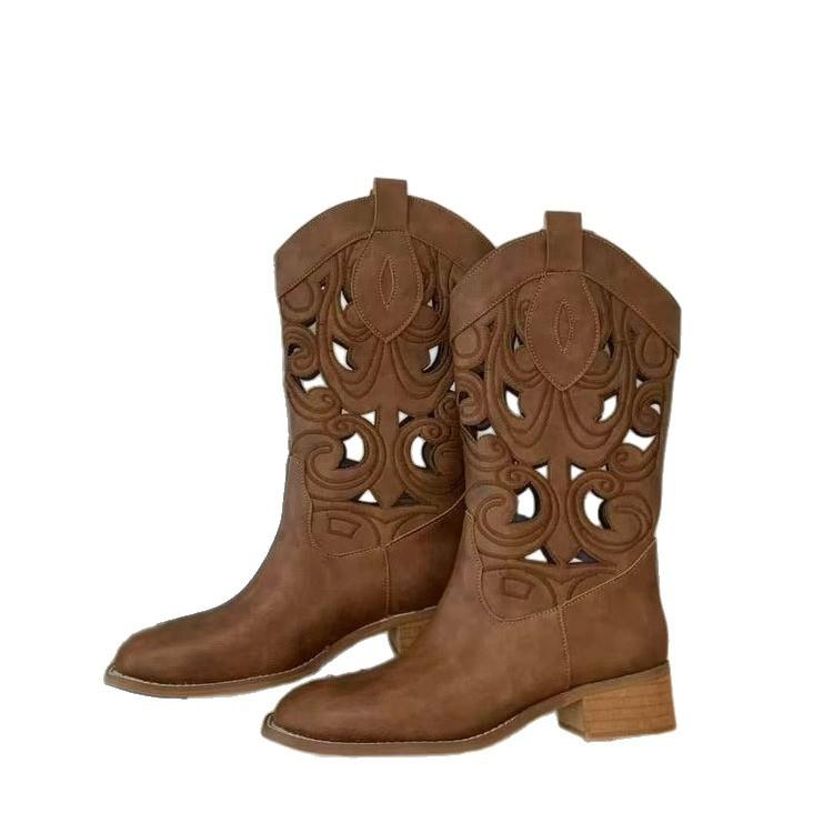 Ausgeschnittene western cowboy stiefel damen neu Xinjiang mongolische grasland kleidung herbst und winter braun wüste kurze stiefel