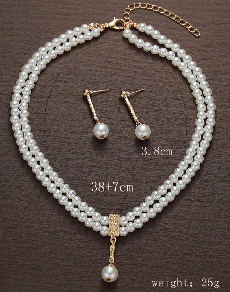New Fashionable Bridal Zircon Set Elegant Handmade Imitation Pearl Beaded Necklace And Earrings For Women Wedding Accessories