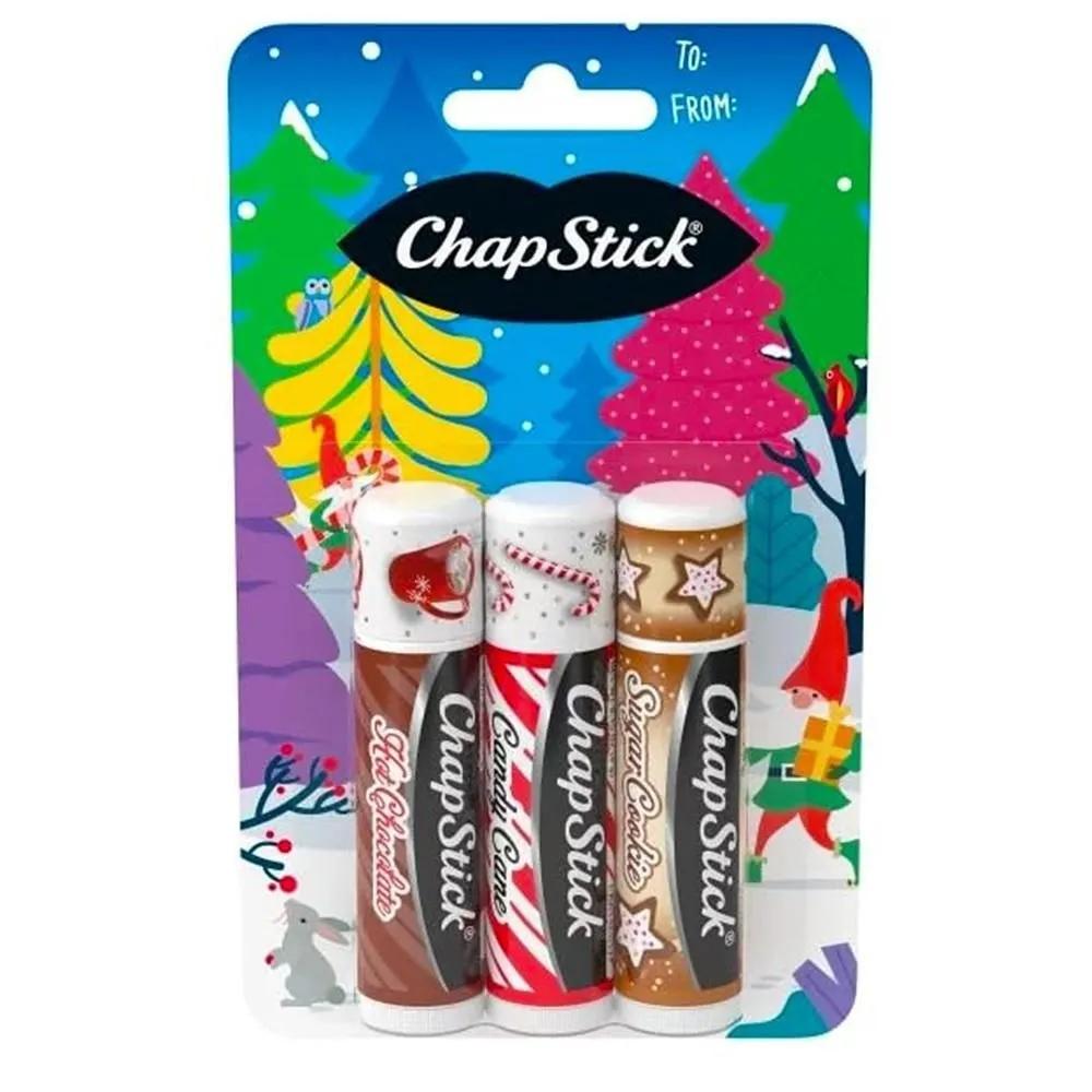ChapStick Lip Balm 3-Pack Hot Chocolate/Candy Cane/Sugar Cookies ChapStick Holiday Hot Chocolate, Candy Cane