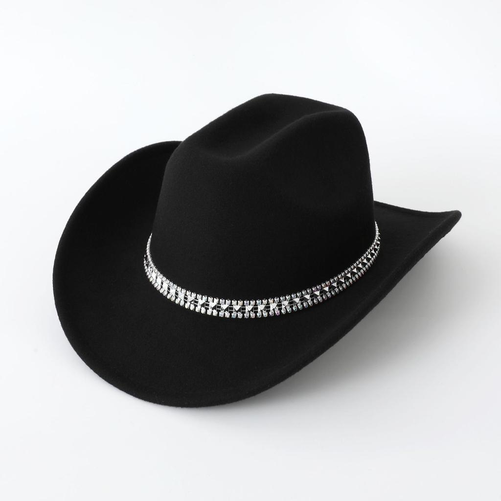 Panama top hat European and American western cowboy top hat three-dimensional colored diamond wedding ball jazz hat felt hat