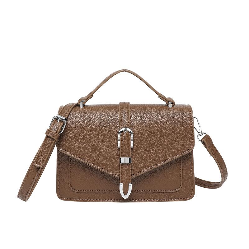 

Hot Sale Temperament Niche Design Sense Lychee Pattern Small Square Bag Women s Casual Commuter Versatile Solid Color Messenger Bag коричневый