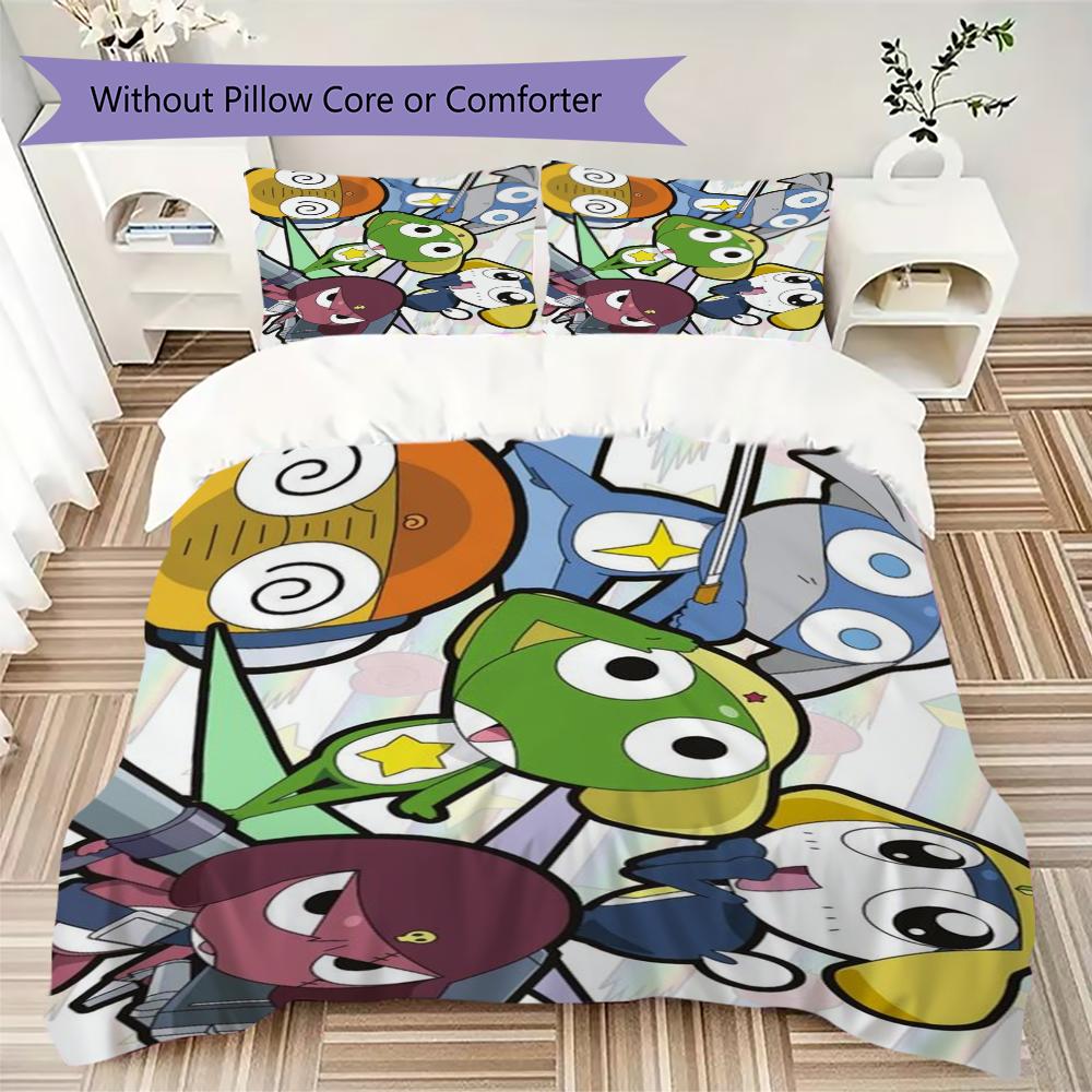 Keroro Pattern Bedding uilt Set uilt Cover Pillowcase Home Decoration Birthday Gift (1 * duvet cover + 2 * pillowcase without core)