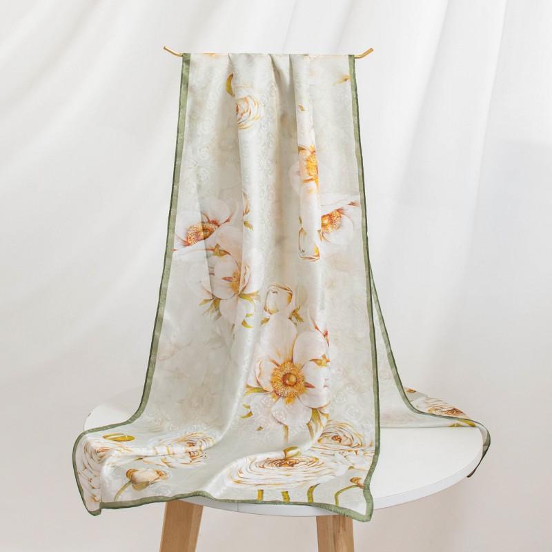 Silk Scarf Long Shawl Mom Floral Print Satin Wrap Gift Lightweight Breathable