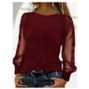 Women's Solid Color Top with Mesh & Sequin Lantern Sleeves, Round Neck Breathable Lace Shirt for Spring Summer