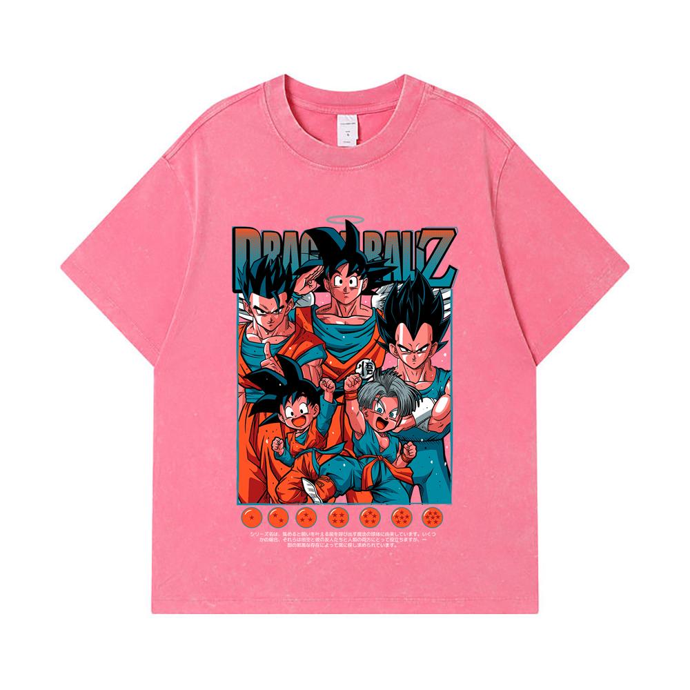 275 GSM Washed T-shirts 100% Cotton Dragon Ball V37 Print Unisex Heavy Cotton T Shirt