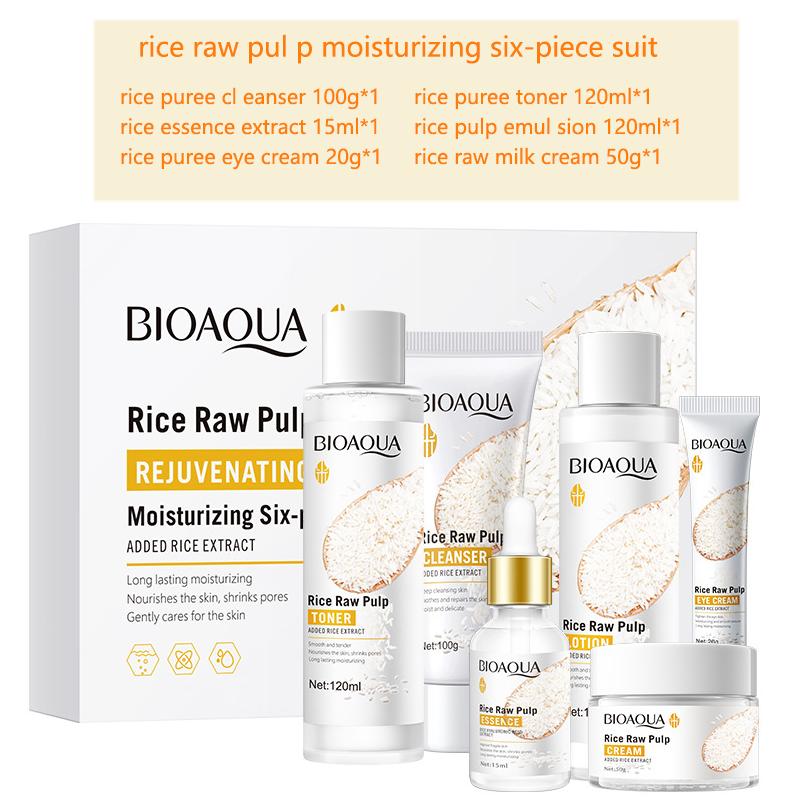 6pc Rice Puree Facial Skin Care Set Rice Cleanser Moisturizing Essences Cream Rice Toner Emulison Eye Cream Korean Cosmetic