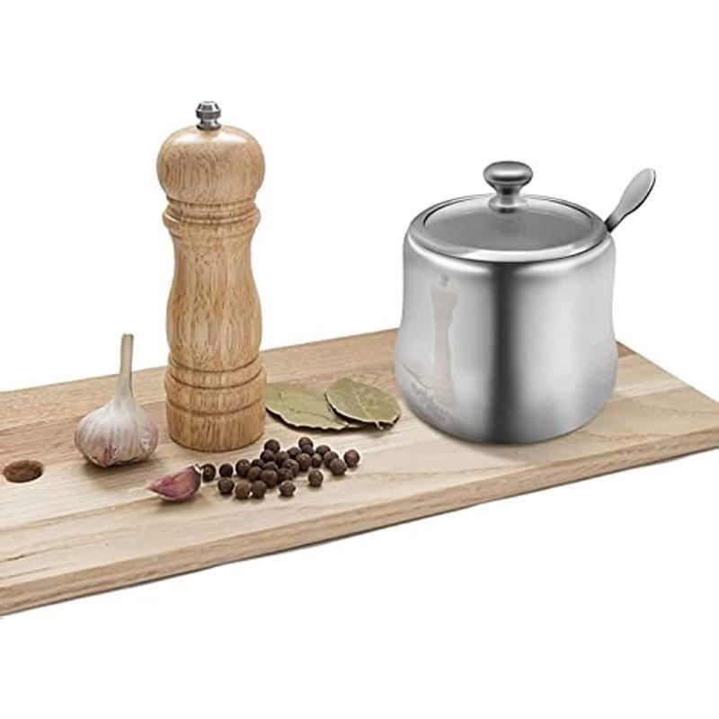 300ml Stainless Steel Sugar Bowl with Lid and Spoon 10 OZ Coffee Seasoning Jar Condiment Pot Spice Container Canister Cruet with Lid and Spoon