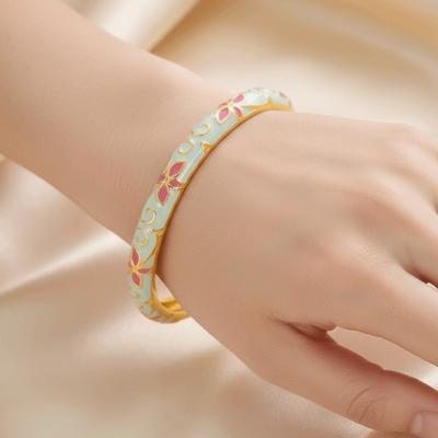 Traditional Vintage Cloisonne Bangle Chinese Classic Hollow Out Flower Bangle Vintage Ethnic Women's Hand Bracelet Girls