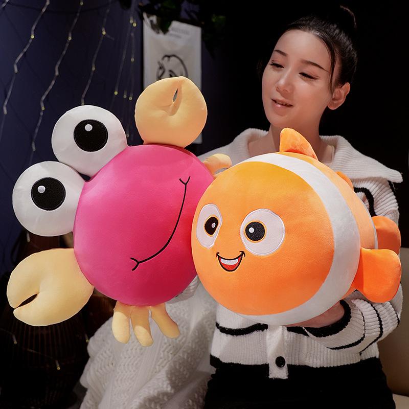 Cartoon Cute Crab Clown Fish Throw Pillow Plush Toy Doll Lying Down Turtle Doll Children Soothing Doll