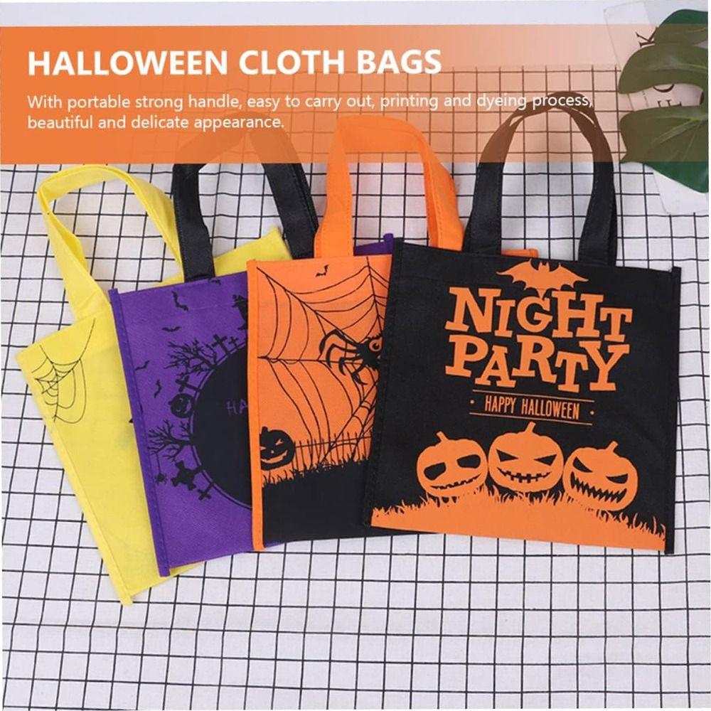 6Pcs Nonwoven Fabric Pumpkin Pattern Handbag Portable Trick or Treat Pouch Birthday