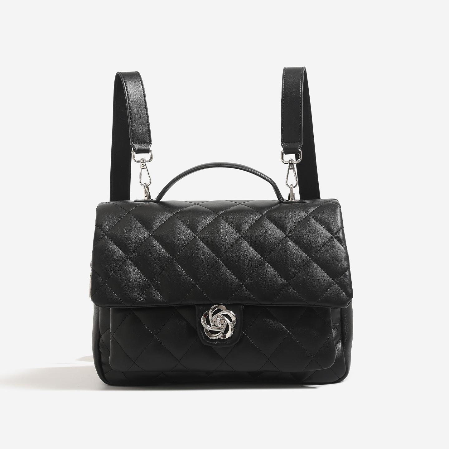 Xiaoxiangfeng Lingge Chain Backpack Women s New High End Feeling College Style Versatile Commuter Handbag чёрный