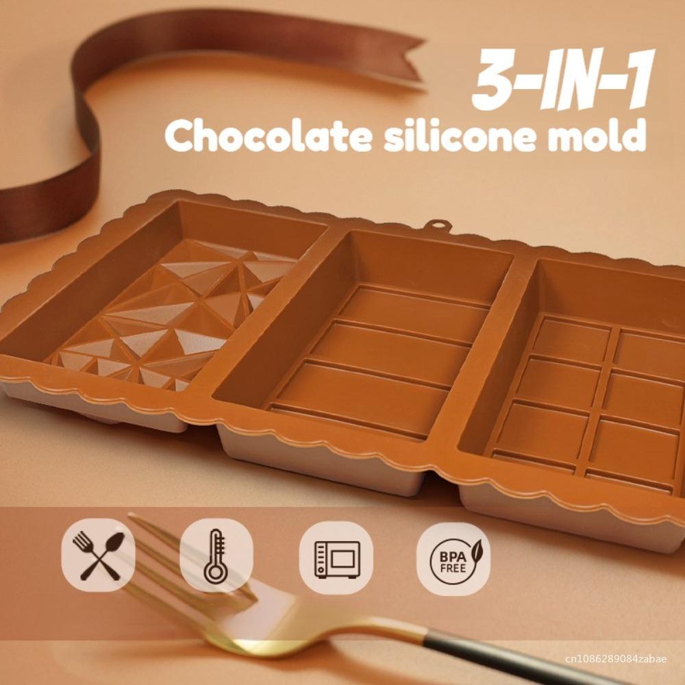 3-in-1 Silicone Chocolate Bar Mold Dubai Luxury Candy Bar Break Apart Molds for Baking DIY Gifts Professional Dessert Making