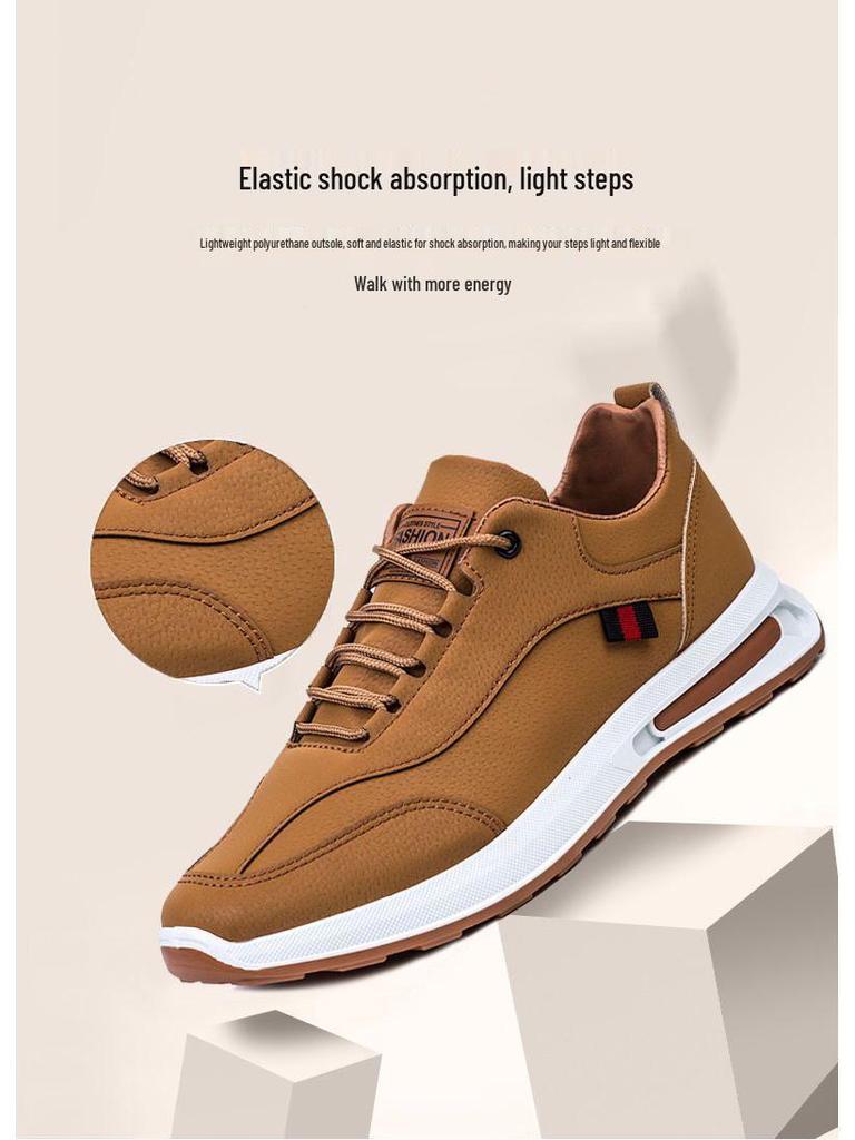 2025 Spring Men's Leather Casual Sports Shoes, Korean Style Versatile Dad Sneakers, Running & Student Footwear