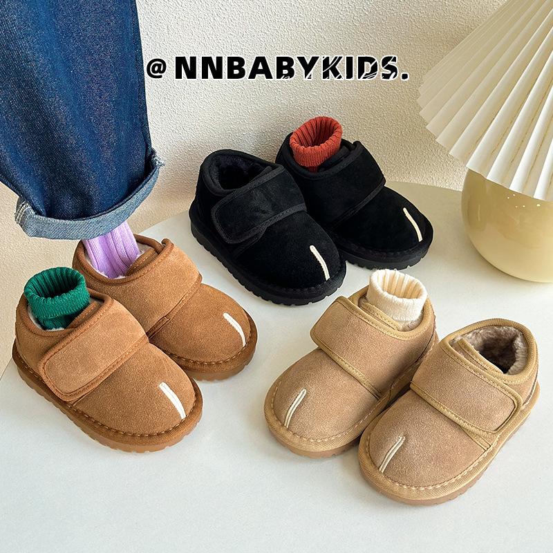 Baby snow boots 2025 winter new boys and girls fake split-toed bread shoes Velcro thickened velvet children's cotton shoes