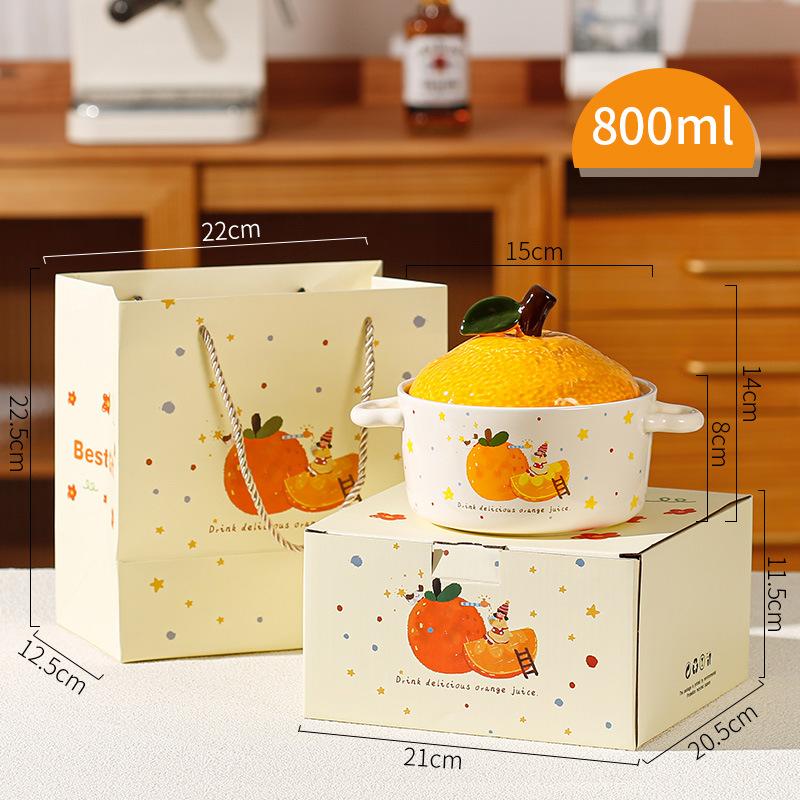Creative Souvenir Orange Instant Noodle Bowl Household Personal High Value Dormitory Student Ceramic Bowl Salad Bowl Gift Box