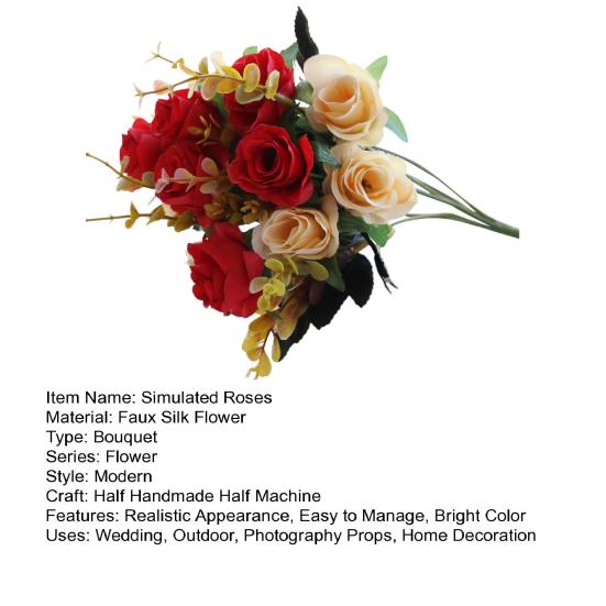 6 Forks 12 Heads Simulated Roses Bright Colors Realistic Appearance Artificial Flowers Photo Props Home Decor