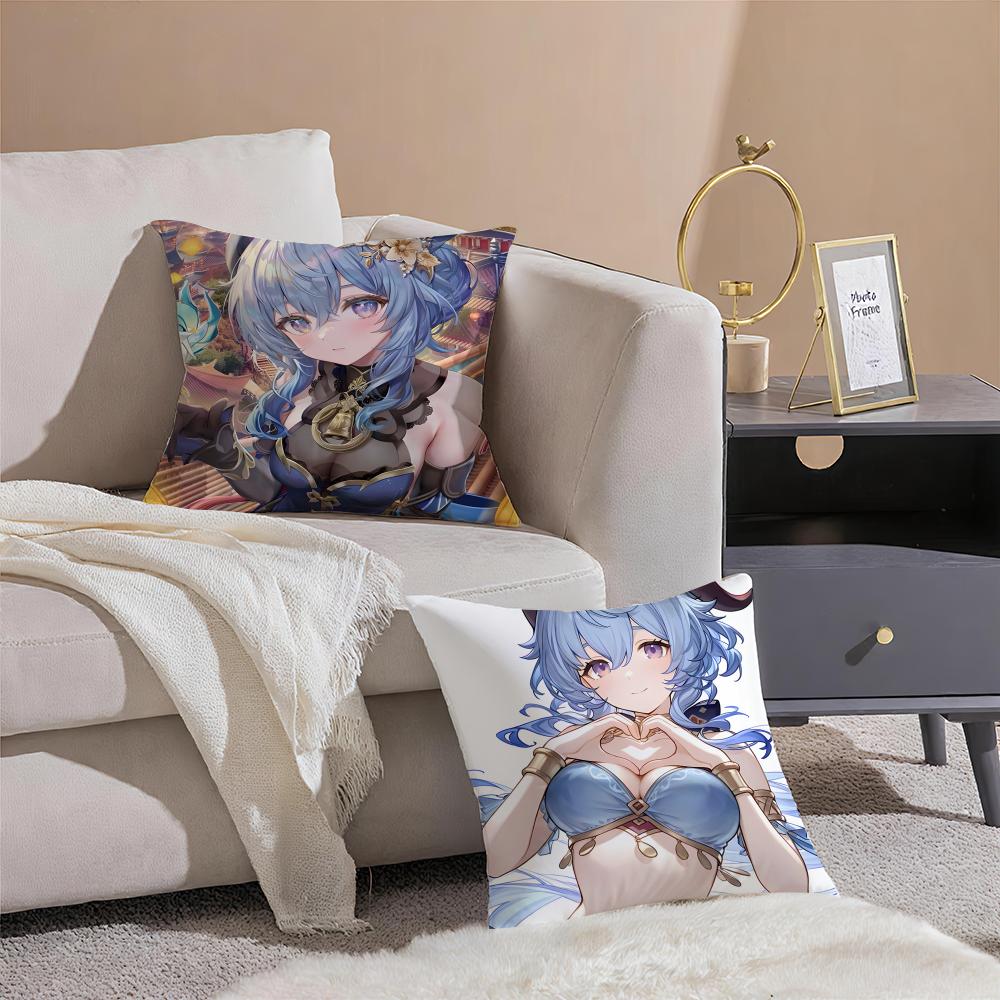 Game Genshin Ganyu Cushion Cover Pillowcase Short Plush Invisible zipper Room Sofa Cushion Cover