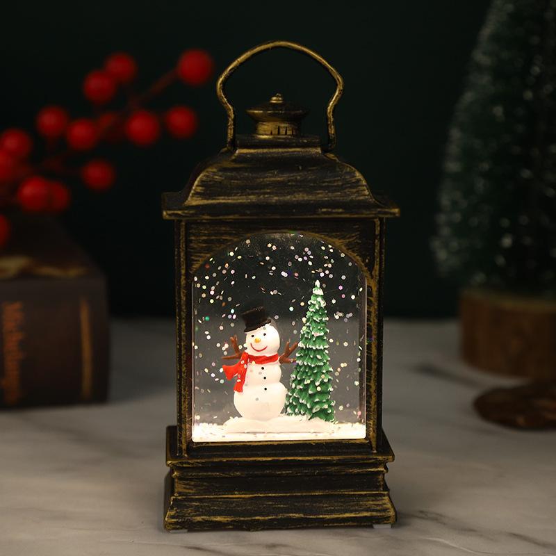Christmas Decoration LED Plastic Glowing Santa Claus Interior Scene Water-Filled Flat Wind Lantern Tabletop Ornament Snowman