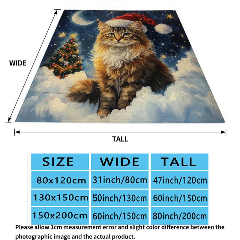 Christmas cat Printed Flannel Blanket, soft throw for bedroom sofa, washable, Christmas present, great gift.