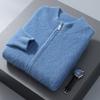Nerz Samt Mittelhoher Kragen Cardigan, Einfarbig Gestreift, Verdickte Strick Herbst/Winter Basis Layer Pullover