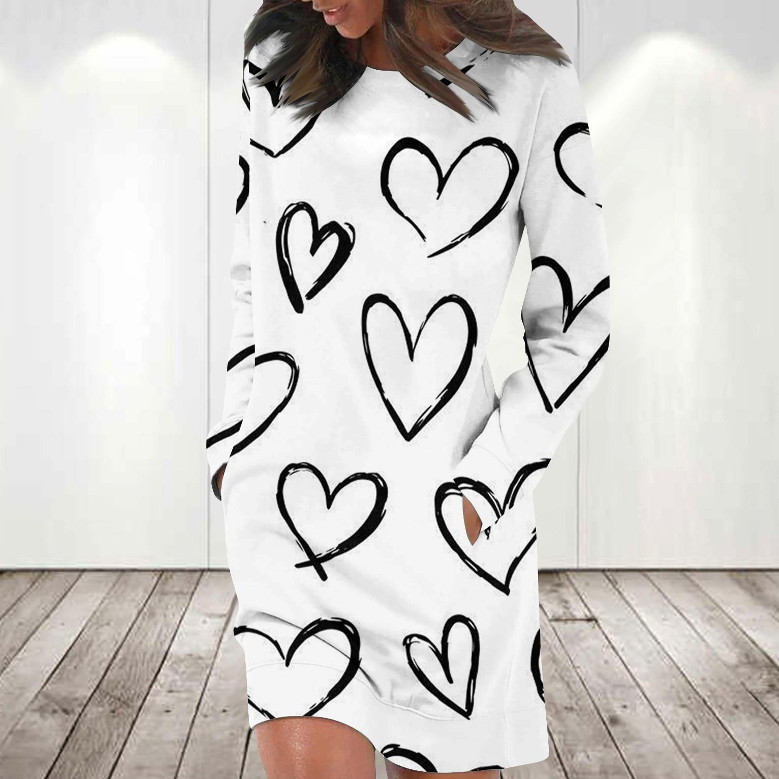 

Платье с длинным рукавом для женщин, повседневный пуловер с принтом, платье-свитер, осень L чёрный