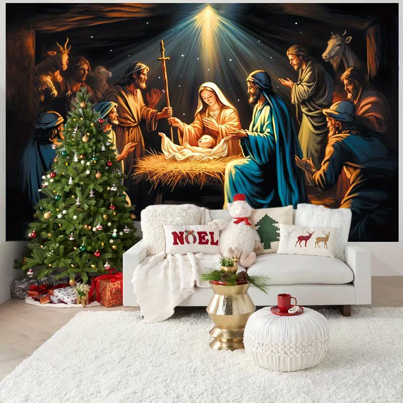 2D Holy Family Stable Backdrop for Christmas & Religious Studio Shoots