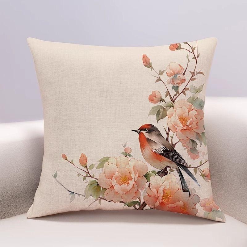 Antique Art Flower and Bird Picture Pillowcase Sofa Living Room Cushion Cover Car Office Throw Pillow Bedside Pillowcase