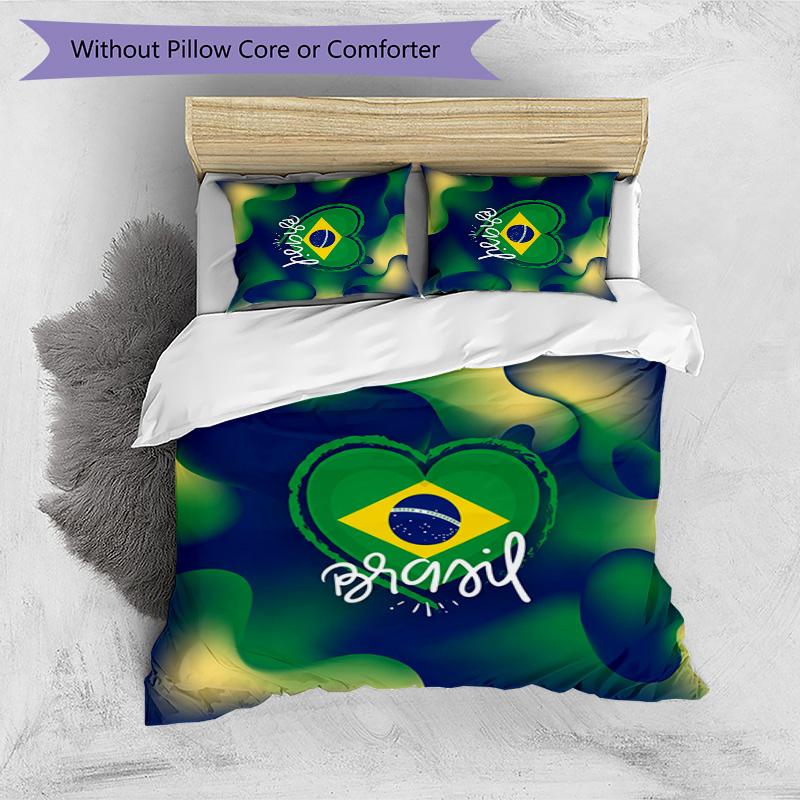 Brasilien Fußball Bedruckte Bettwäsche 3-teiliges Set Gemütliches Atmungsaktives Bettbezug-Set als Einweihungs-Feiertagsgeschenk