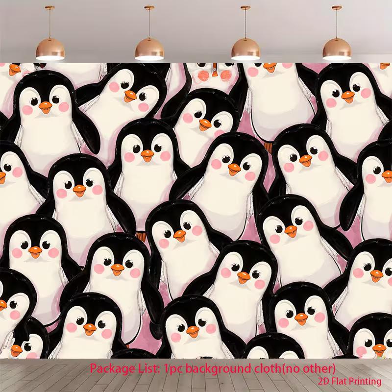 

2D Winter Animal Penguin Backdrop, Sweet Pink Penguin Pattern Background Cloth for Baby Shower & Kids Party 47.2x31.5inch/120*80cm
