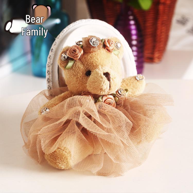 

Mini Cute Sitting Bear Plush Wedding Keychain Doll Set 10cm