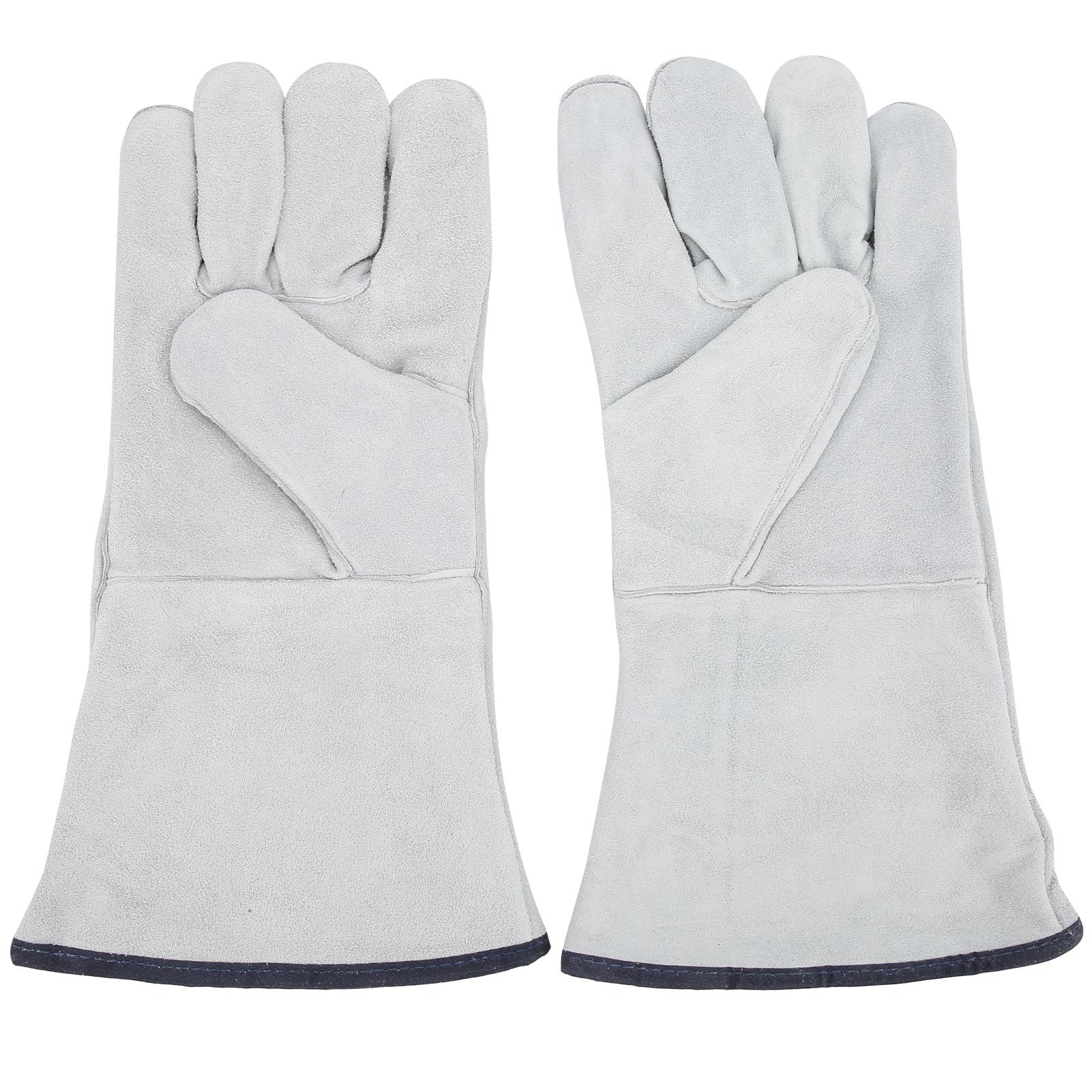 Пара сварочных перчаток, полностью кожаных, износостойких, термостойких, для защиты рук, из коровьей кожи, серые, для переноски