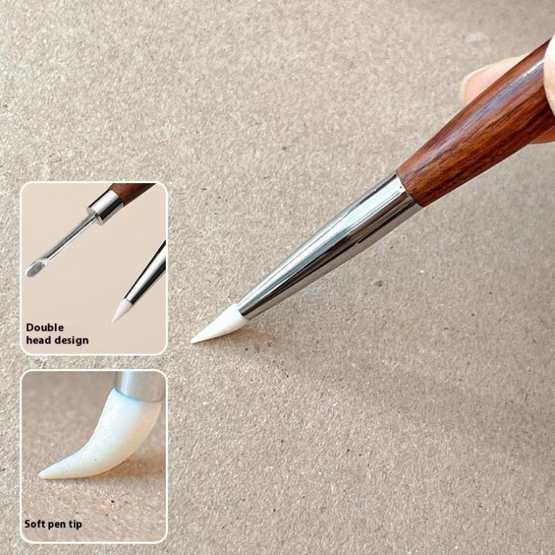 Multifunctional Sandalwood/Acrylic Double Headed Nail Art Brush Carving Flower Painting Pen Mixing Pen Diy Manicure Tool