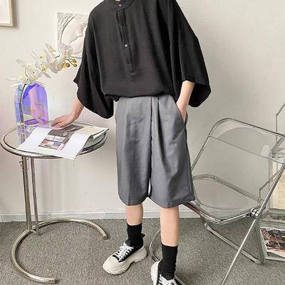 Top da Uomo Stile Giapponese Pullover da Uomo con Collo Rialzato Maniche a Pipistrello Vestibilità Larga Top di Media Lunghezza per Autunno Primavera Colore Unito