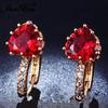 Gold Yellow Rose Color Heart Shaped Red Crystal Earrings Gift For Women Fashion Jewelry Gifts