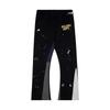 Mens High-Quality Cotton Drawstring Waist Streetwear Jogger Pants With Hand-Painted Splatter Graffiti Print